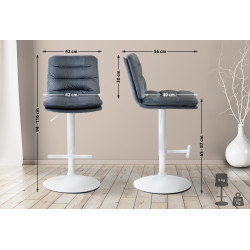Tabouret de bar Damar velours blanc gris foncé