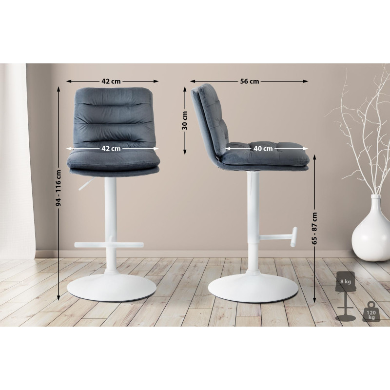 Tabouret de bar Damar velours blanc gris foncé