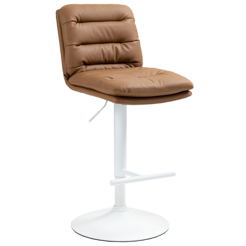 Tabouret de bar Damar, blanc et marron clair, simili cuir
