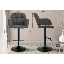 Tabouret de bar Natoma tissu noir gris foncé