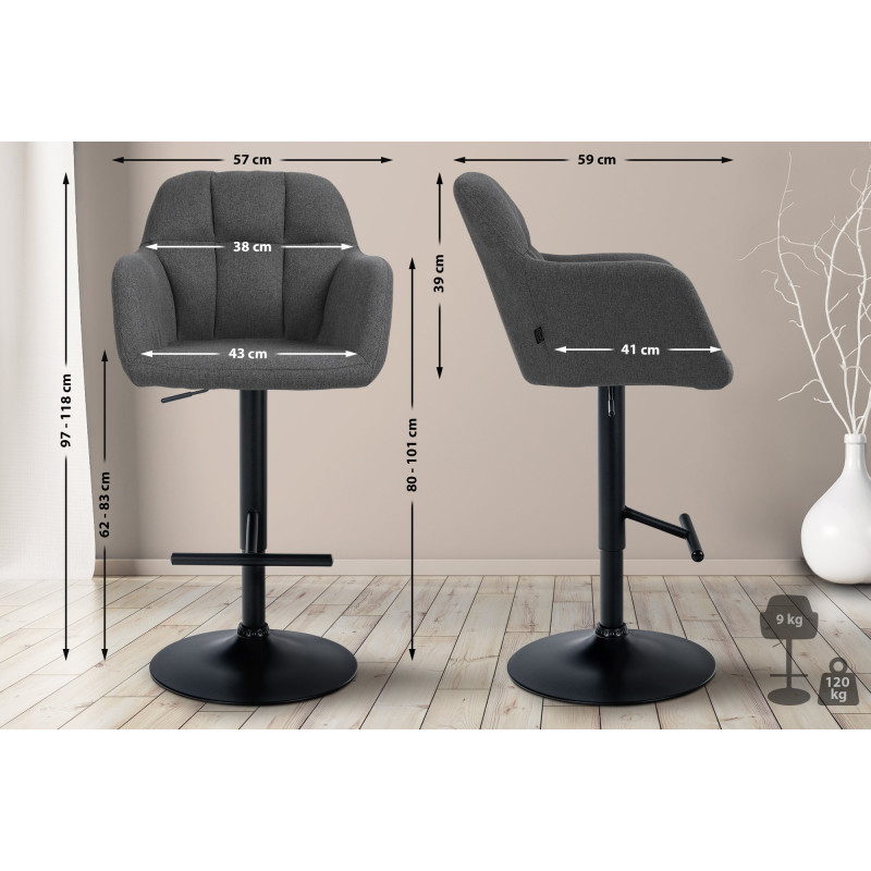 Tabouret de bar Natoma tissu noir gris foncé