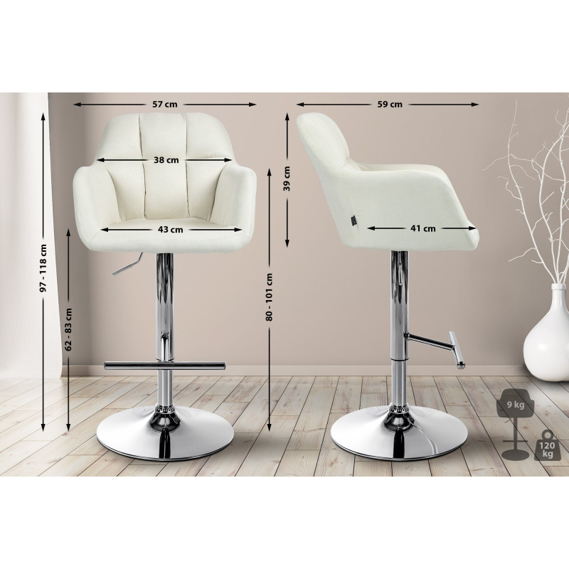 Tabouret de bar Natoma tissu chrome crème