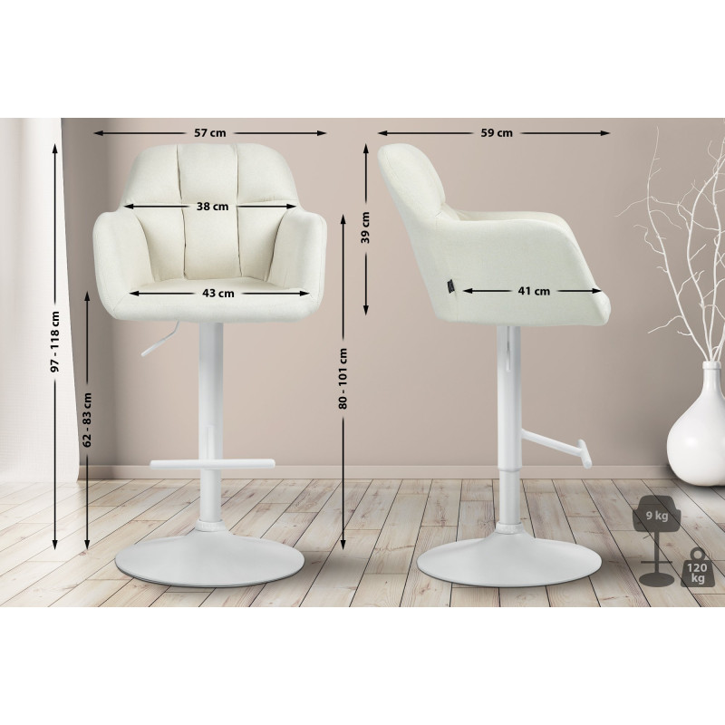 Tabouret de bar Natoma tissu blanc crème