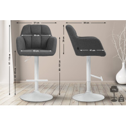 Tabouret de bar Natoma tissu blanc gris foncé