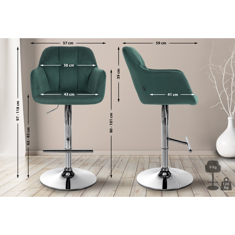 Tabouret de bar Natoma velours vert chrome