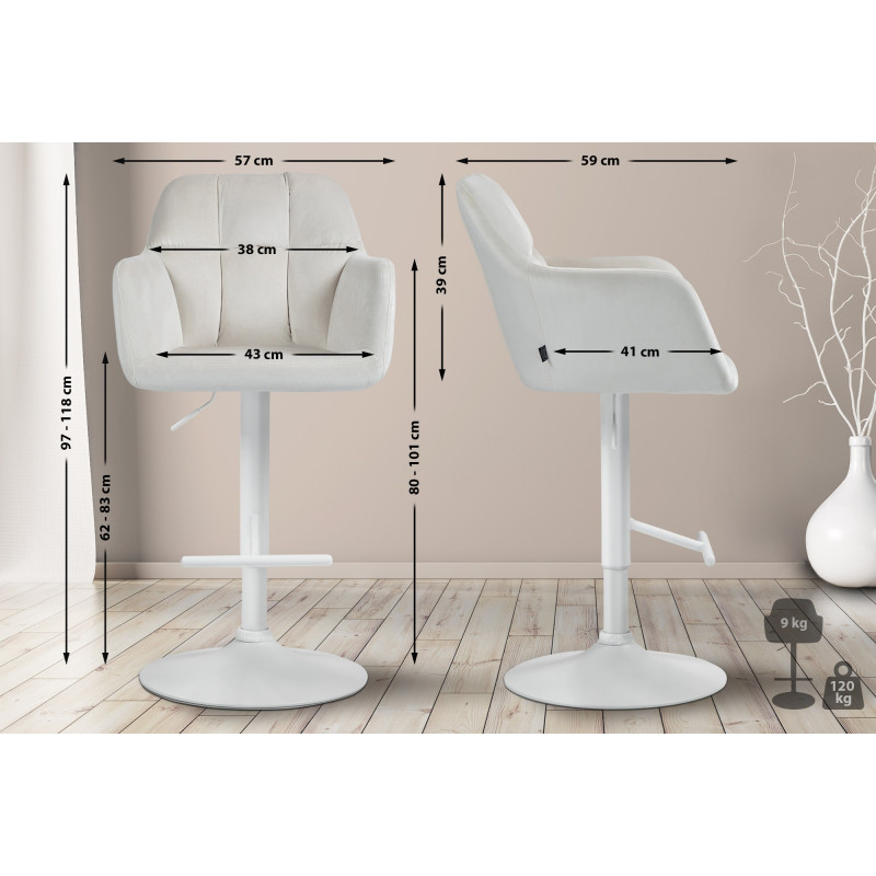 Tabouret de bar Natoma velours blanc crème