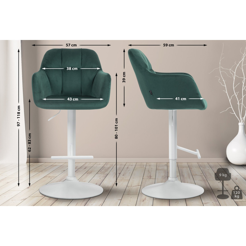 Tabouret de bar en velours Natoma blanc vert