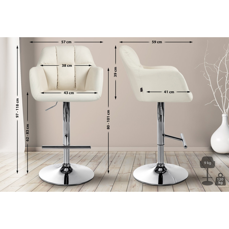 Tabouret de bar Natoma, similicuir, chrome, crème