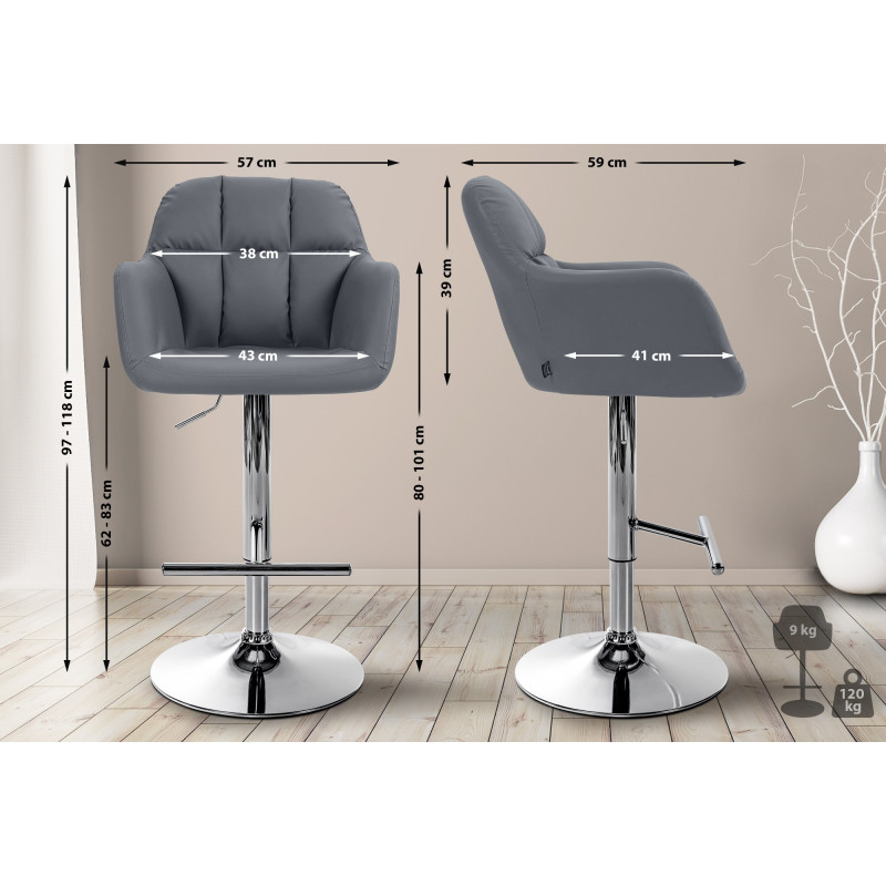Tabouret de bar Natoma, simili cuir, gris chrome