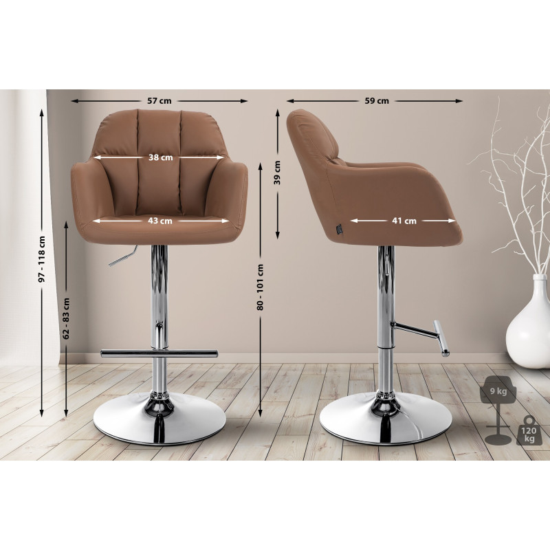 Tabouret de bar Natoma simili cuir chromé marron clair