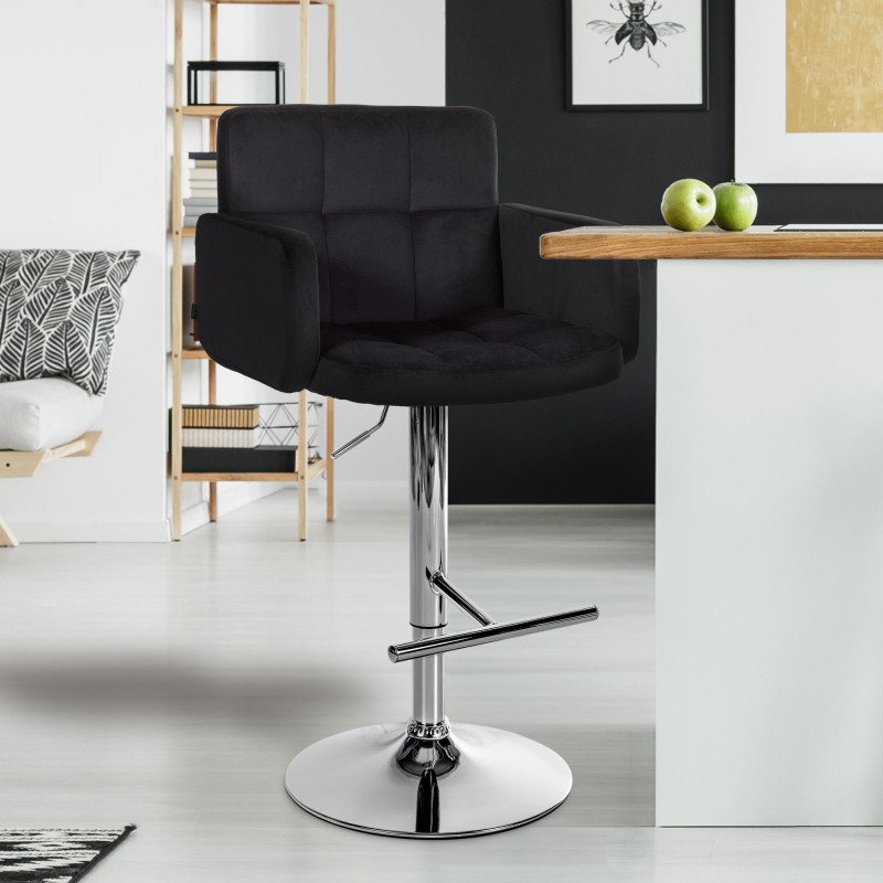 Tabouret de bar Los Angeles velours chrome noir