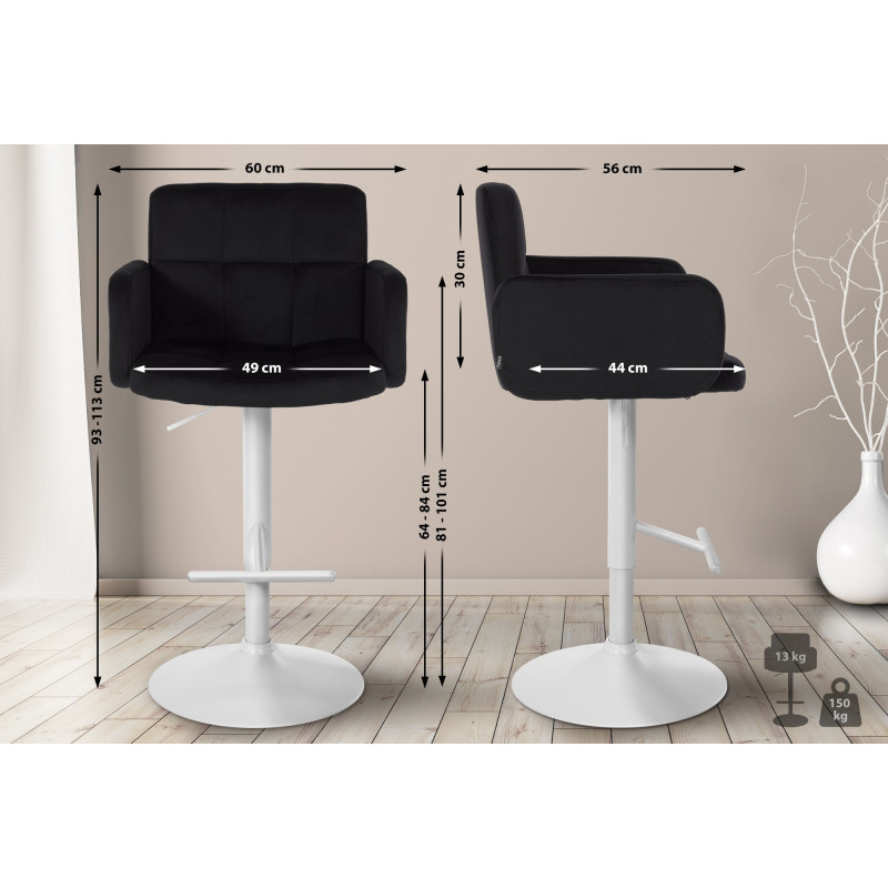 Tabouret de bar Los Angeles velours blanc noir