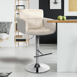 Tabouret de bar Los Angeles velours chrome crème