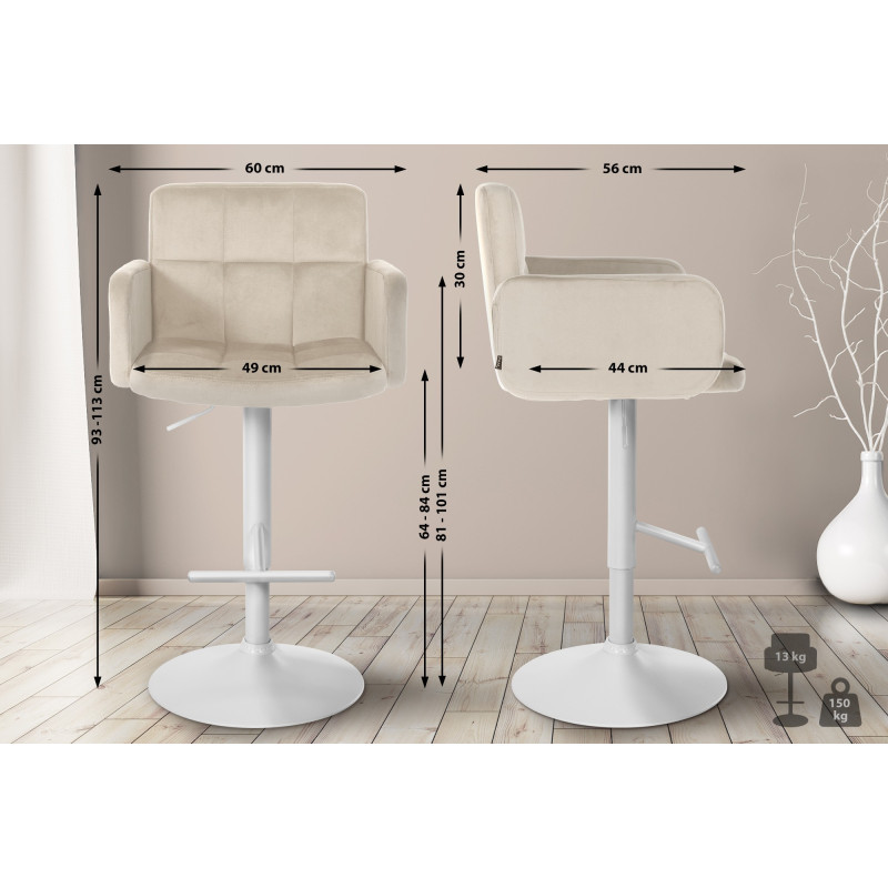 Tabouret de bar Los Angeles velours blanc crème