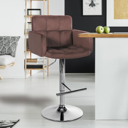 Tabouret de bar Los Angeles velours chrome marron