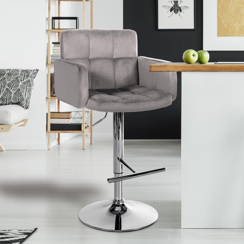 Tabouret de bar Los Angeles velours gris chrome