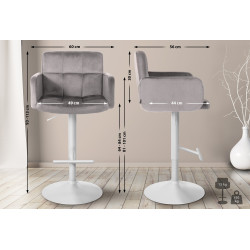 Tabouret de bar Los Angeles velours blanc gris