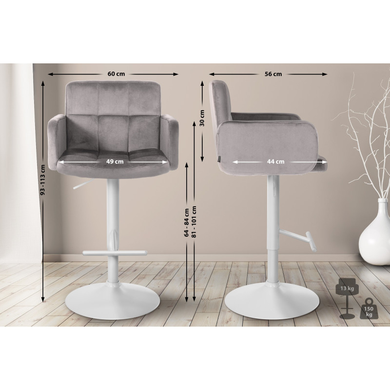 Tabouret de bar Los Angeles velours blanc gris