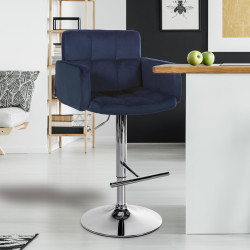 Tabouret de bar Los Angeles velours chrome bleu