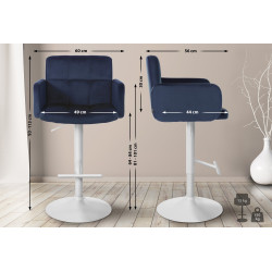 Tabouret de bar Los Angeles velours blanc bleu