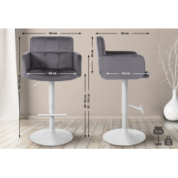 Tabouret de bar Los Angeles velours blanc gris foncé