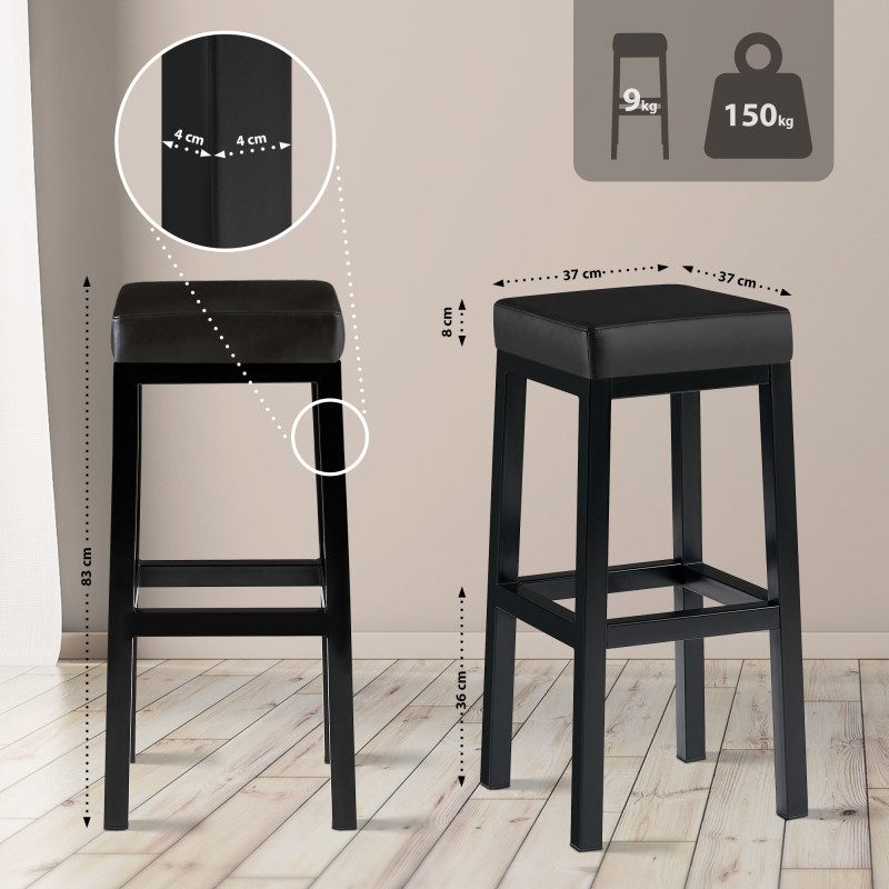 Tabouret de bar Taylor B85 simili cuir noir