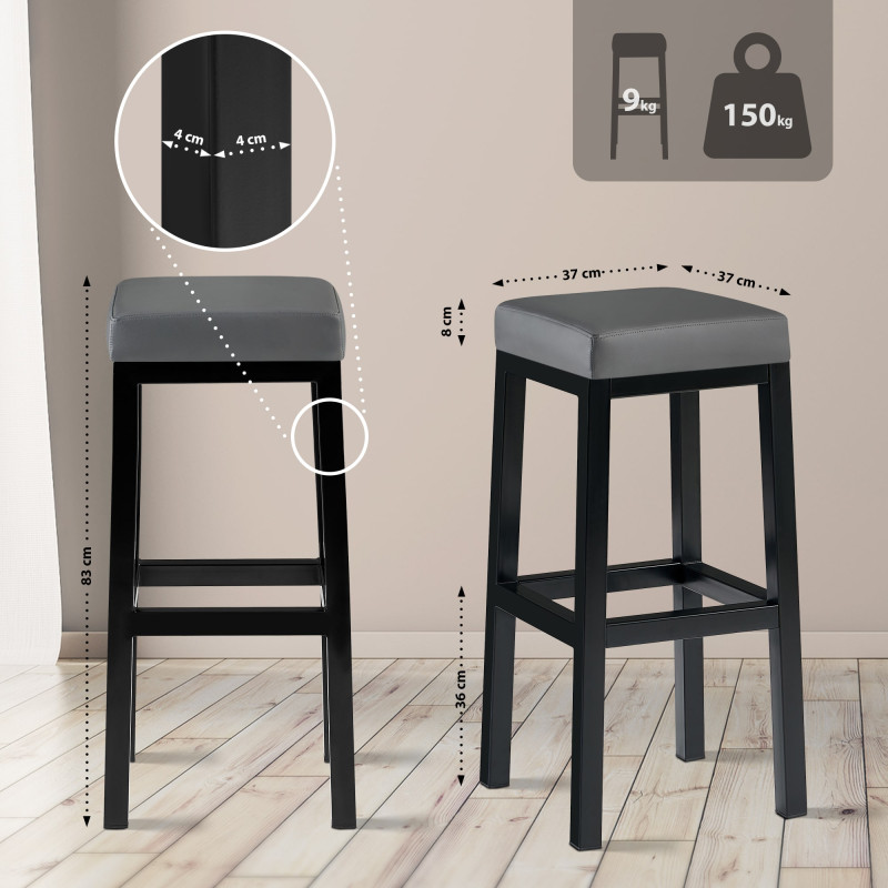 Tabouret de bar Taylor B85 simili cuir gris