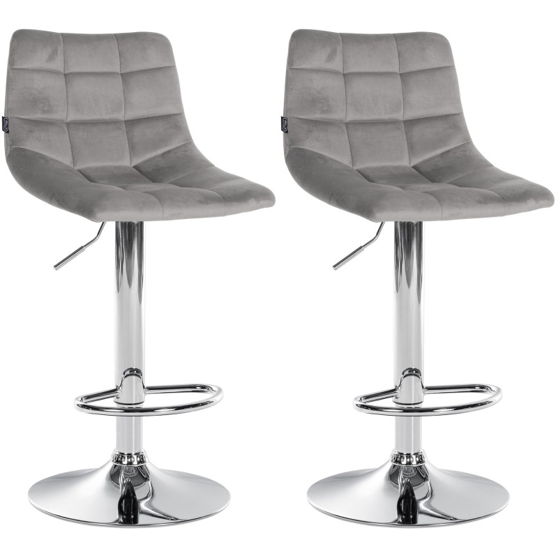 Lot de 2 tabourets de bar Jerry velours gris chrome