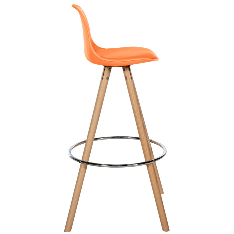 Tabouret de bar Corbin rond en cuir artificiel orange nature