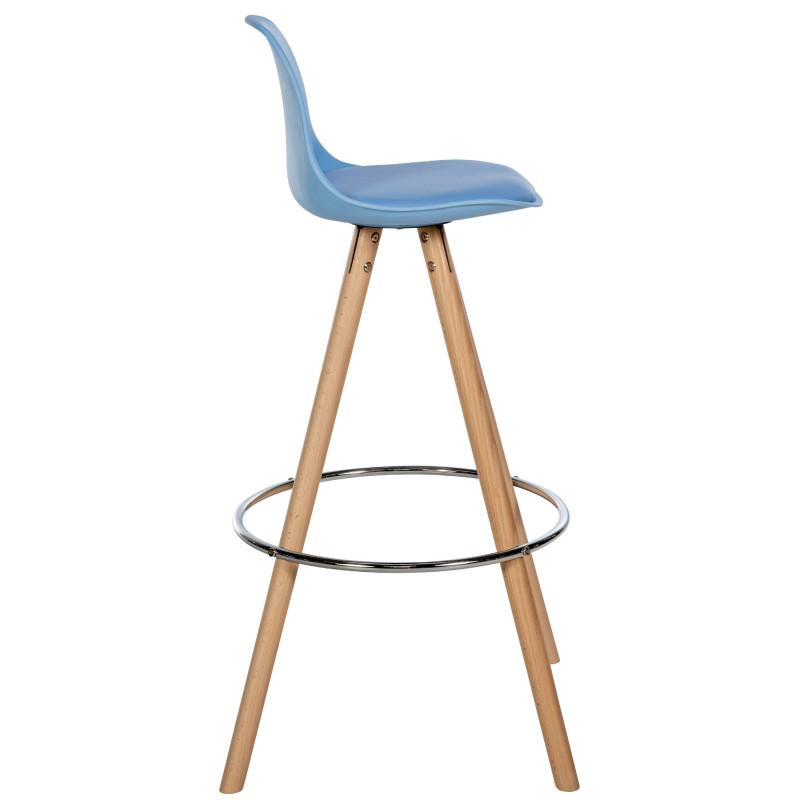 Tabouret de bar Corbin rond en cuir artificiel bleu nature