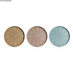 Horloge Murale Home ESPRIT Bleu Rose Moutarde PVC 30 x 4 x 30 cm (3 Unités)