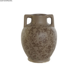 Vase Home ESPRIT Marron Vert Grès Feuille d'une plante 17 x 17 x 22 cm