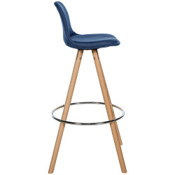Tabouret de bar Corbin rond en tissu bleu nature