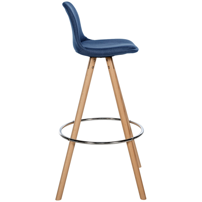 Tabouret de bar Corbin rond en tissu bleu nature