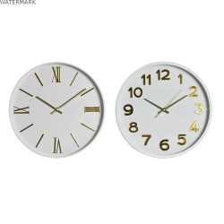 Horloge Murale Home ESPRIT Blanc Doré PVC 30 x 4 x 30 cm (2 Unités)