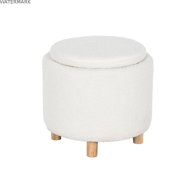 Banquette Home ESPRIT Blanc Polyester Bois d'hévéa Bois MDF 48 x 48 x 43 cm