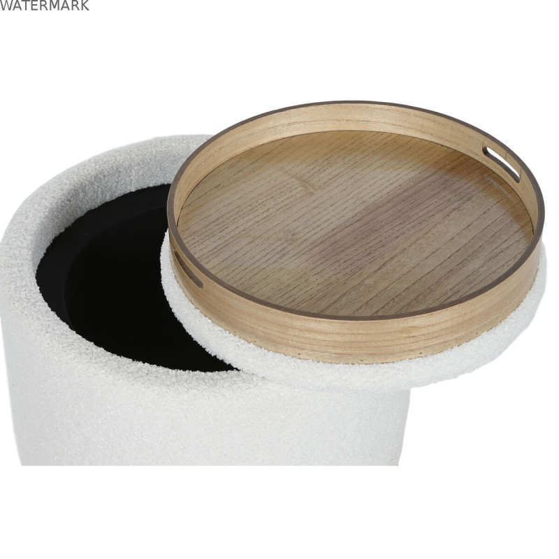 Banquette Home ESPRIT Blanc Polyester Bois d'hévéa Bois MDF 48 x 48 x 43 cm
