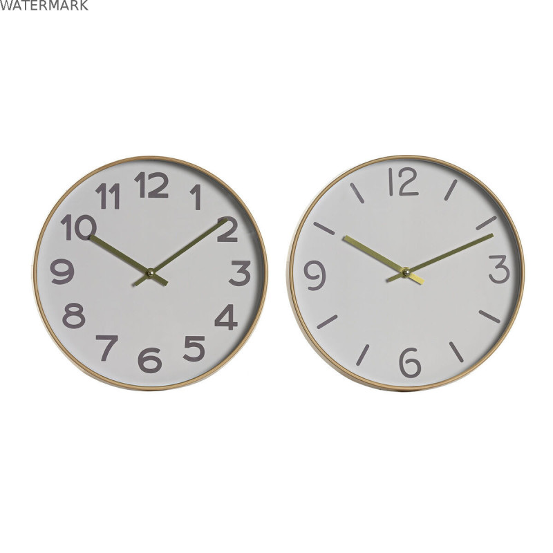 Horloge Murale Home ESPRIT Blanc Doré PVC 30 x 4 x 30 cm (2 Unités)