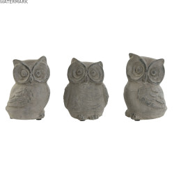 Figurine Décorative Home ESPRIT Gris Hibou Finition vieillie 10 x 9 x 14 cm (3 Unités)