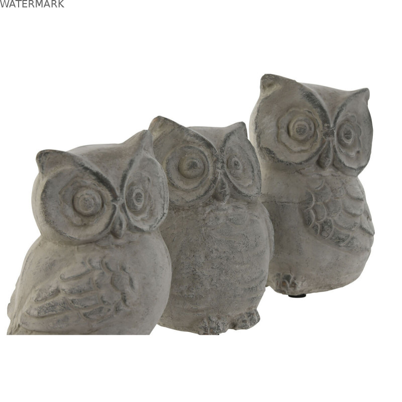Figurine Décorative Home ESPRIT Gris Hibou Finition vieillie 10 x 9 x 14 cm (3 Unités)