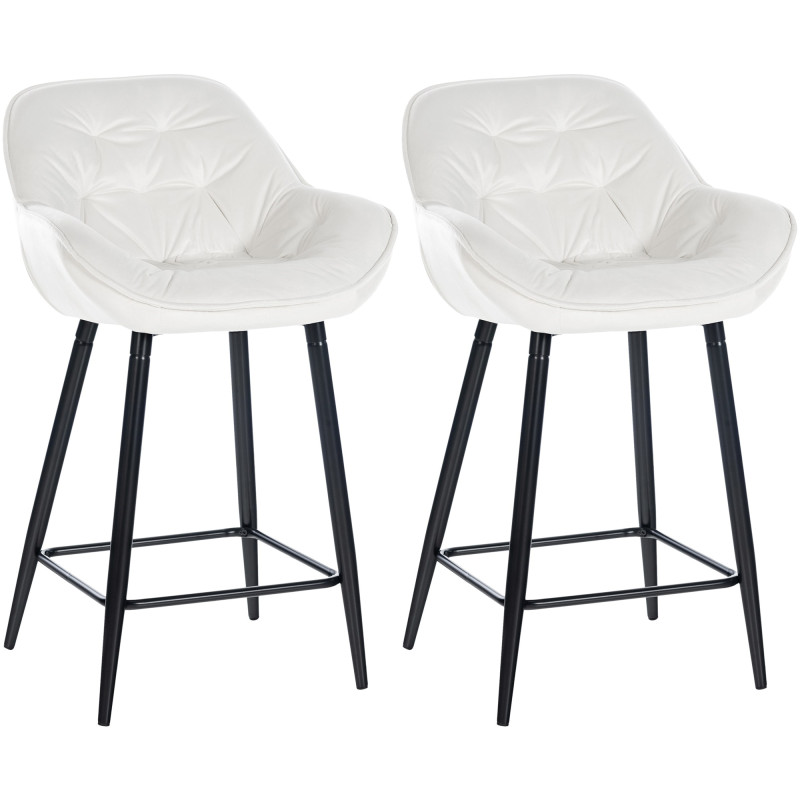 Lot de 2 tabourets de bar en velours Gibson 76 blanc crème