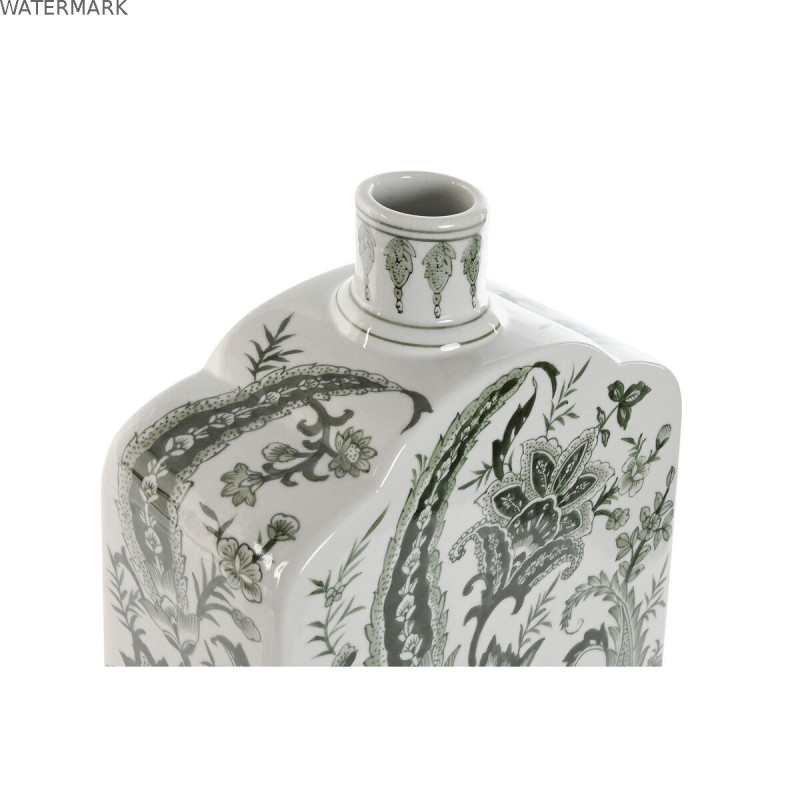 Vase Home ESPRIT Blanc Vert Porcelaine Feuille d'une plante 21 x 10 x 48 cm