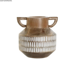 Vase Home ESPRIT Blanc Marron Bois de manguier Colonial 18 x 18 x 19 cm