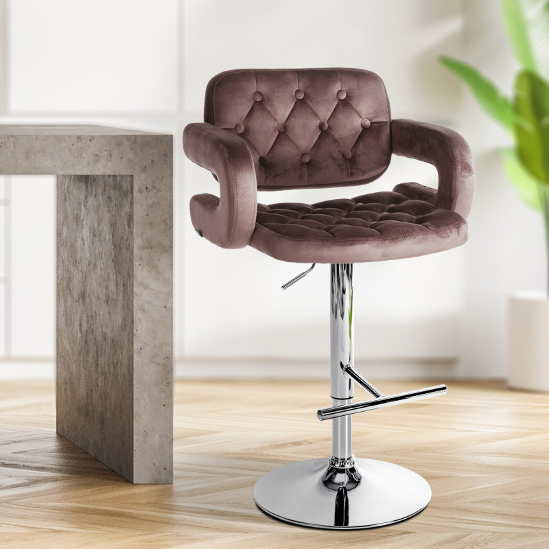 Tabouret de bar Dublin en velours chromé marron