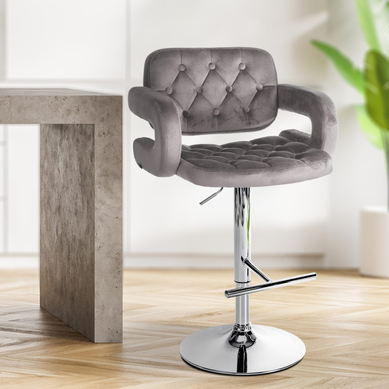 Tabouret de bar Dublin en velours gris chromé