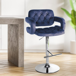 Tabouret de bar Dublin en velours bleu chromé