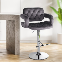 Tabouret de bar Dublin en velours chromé gris foncé
