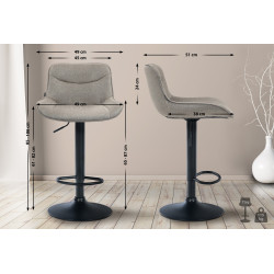 Tabouret de bar Vonore tissu noir taupe