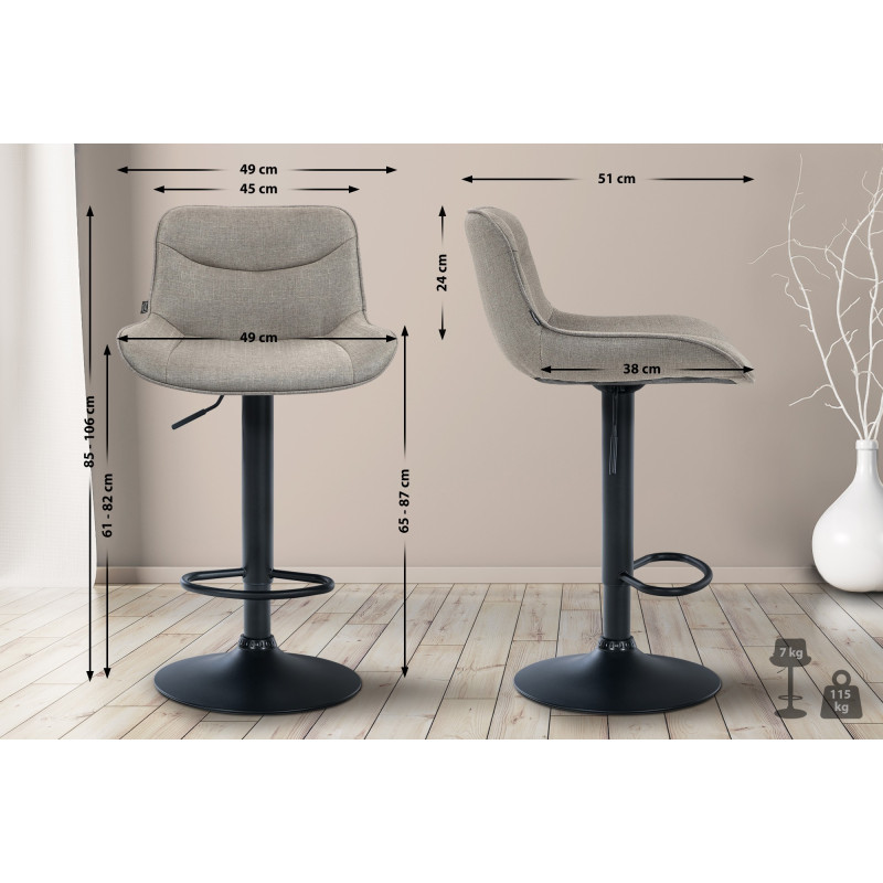 Tabouret de bar Vonore tissu noir taupe