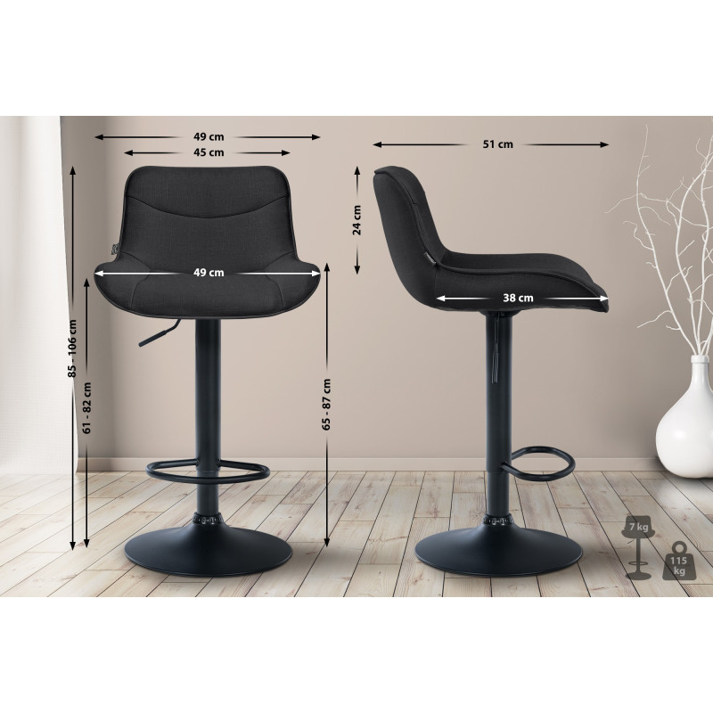 Tabouret de bar Vonore tissu noir noir